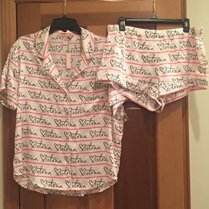 Victoria’s Secret pink/white satin pajamas Set New